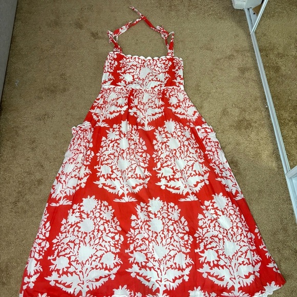 Juliet Dunn Tuckernuck Tie Shoulder Palladio  Print Midi Dress Red + White Sz S - Picture 8 of 8